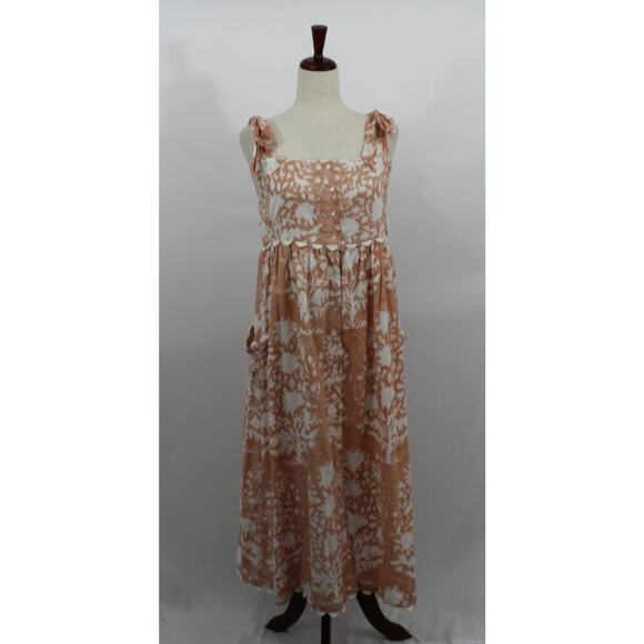 JULIET DUNN Sz 2 6/8 M Palladio Jaipur Pink Ric Rac Trim Tie Shoulder Midi Dress - Picture 7 of 11